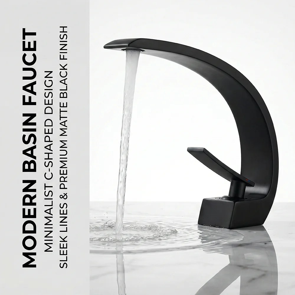 Silicone Tap Washer - Mat Siyah Banyo Bataryası, Alüminyum Alaşımlı